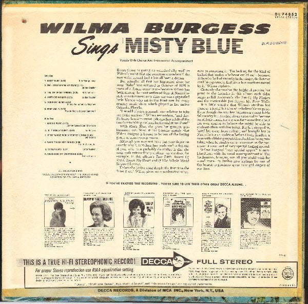 Wilma Burgess - Sings Misty Blue - LP