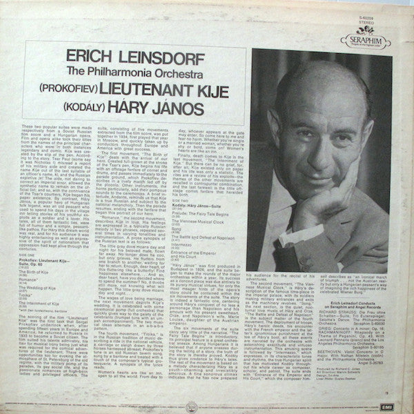 Erich Leinsdorf / Philharmonia Orchestra - Prokofiev - Lieutenant Kije / Kodaly - Hary Janos - LP