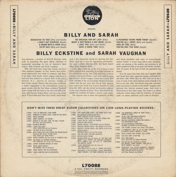 Billy Eckstine And Sarah Vaughan - Billy & Sarah - LP