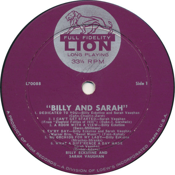 Billy Eckstine And Sarah Vaughan - Billy & Sarah - LP