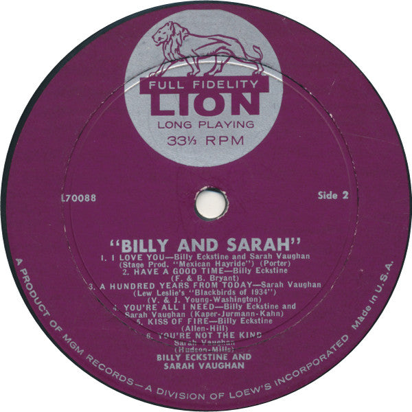 Billy Eckstine And Sarah Vaughan - Billy & Sarah - LP