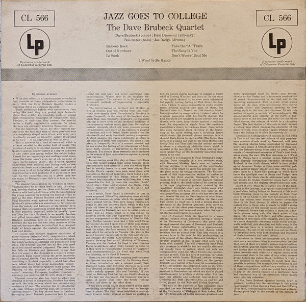 The Dave Brubeck Quartet - Jazz Goes To College - LP
