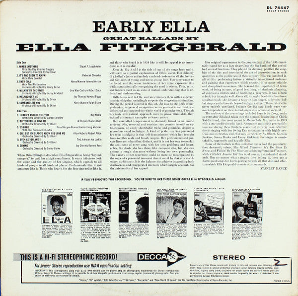 Ella Fitzgerald - Early Ella - Great Ballads By Ella Fitzgerald - LP