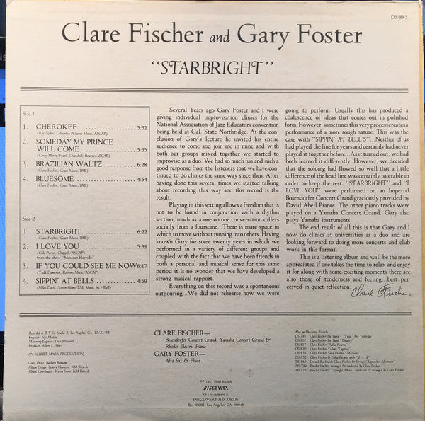 Clare Fischer And Gary Foster - Starbright - LP