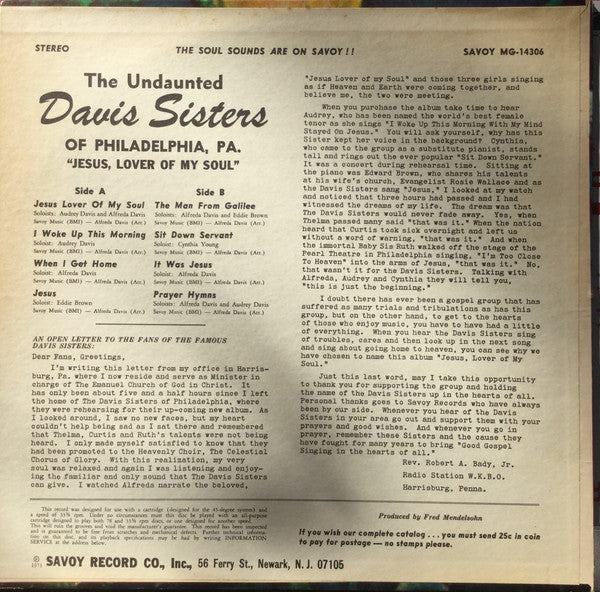 The Davis Sisters (2) - Jesus, Lover Of My Soul - LP