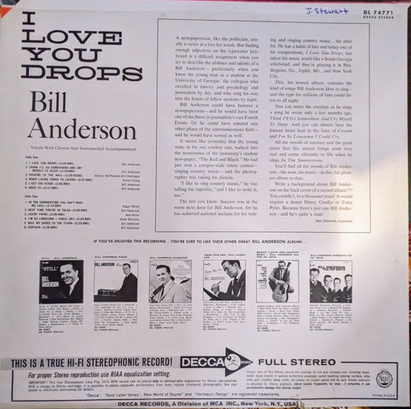 Bill Anderson  - I Love You Drops - LP