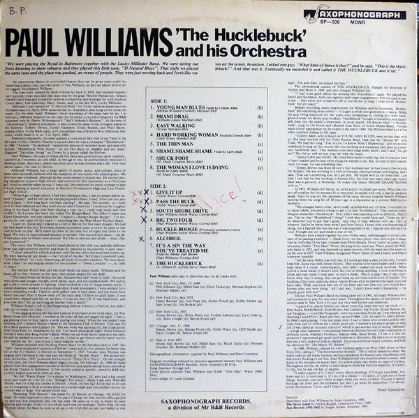 Paul Williams And His Orchestra* Featuring  Noble Watts - The Hucklebuck - LP