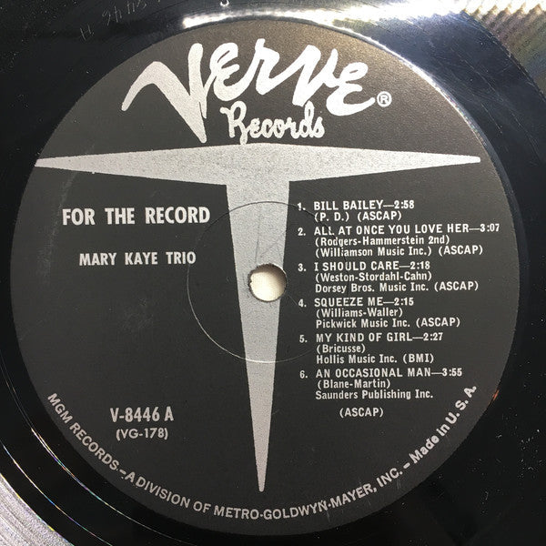 The Mary Kaye Trio - For The Record - LP