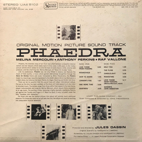Mikis Theodorakis - Original Motion Picture Soundtrack - Phaedra - LP