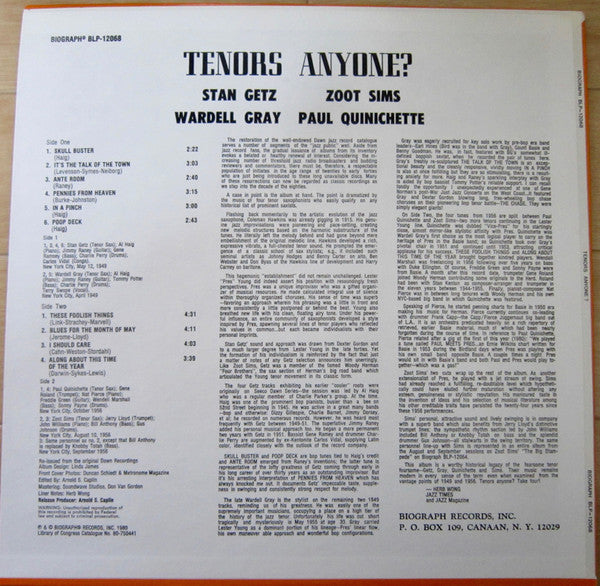 Stan Getz, Zoot Sims, Wardell Gray, Paul Quinichette - Tenors Anyone? - LP