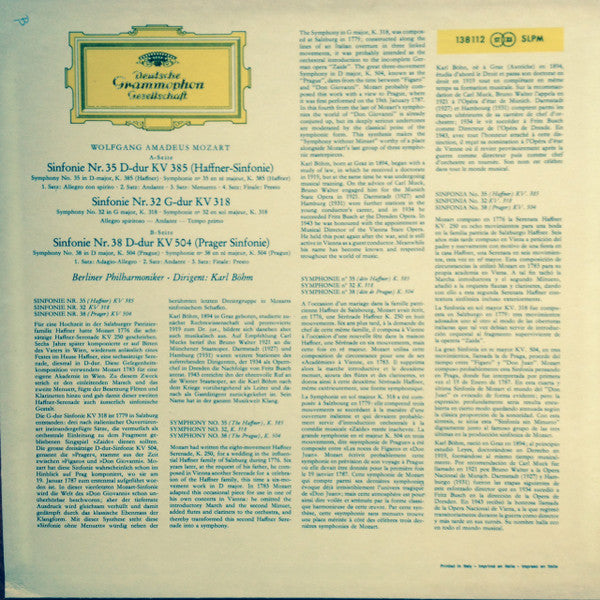 Mozart* ‧ Bohm*, Berliner Philharmoniker - Symphonien Nr. 35 "Haffner" / Nr. 32 G-dur (in G Major) / Nr. 38 "Prager" - LP