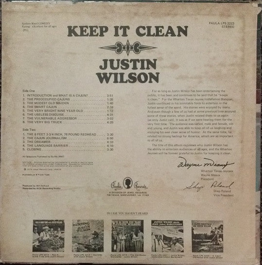 Justin Wilson - Keep It Clean - LP