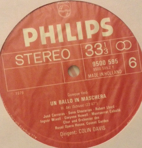 Verdi*, Caballé*, Carreras*, Payne*, Wixell*, Orchestra* And Chorus Of The Royal Opera House, Covent Garden, Colin Davis* - Un Ballo In Maschera - LP