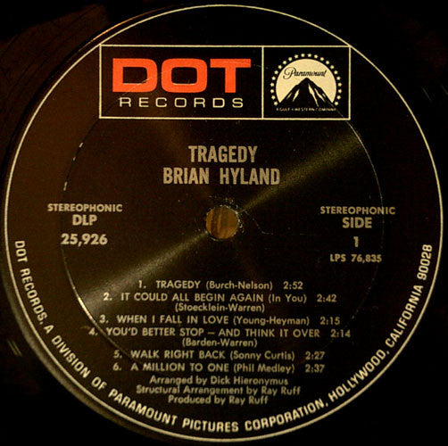 Brian Hyland - Tragedy - A Million To One - LP