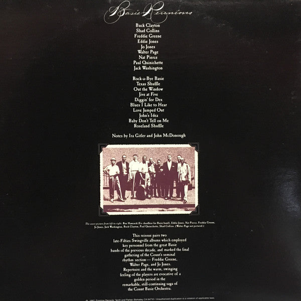Buck Clayton / Shad Collins / Freddie Greene* / Eddie Jones / Jo Jones / Walter Page / Nat Pierce / Paul Quinichette / Jack Washington - Basie Reunions - LP