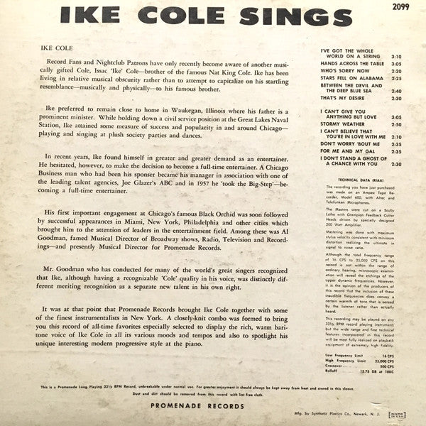 Ike Cole - Ike Cole Sings - LP