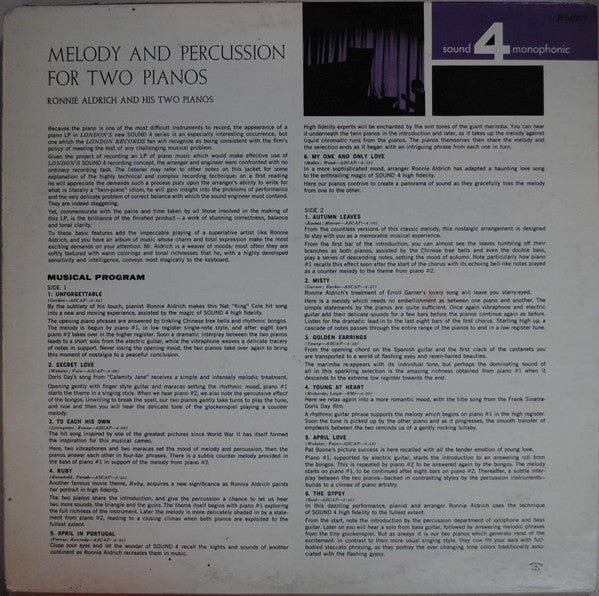Ronnie Aldrich And His Two Pianos - Melody And Percussion For Two Pianos - LP