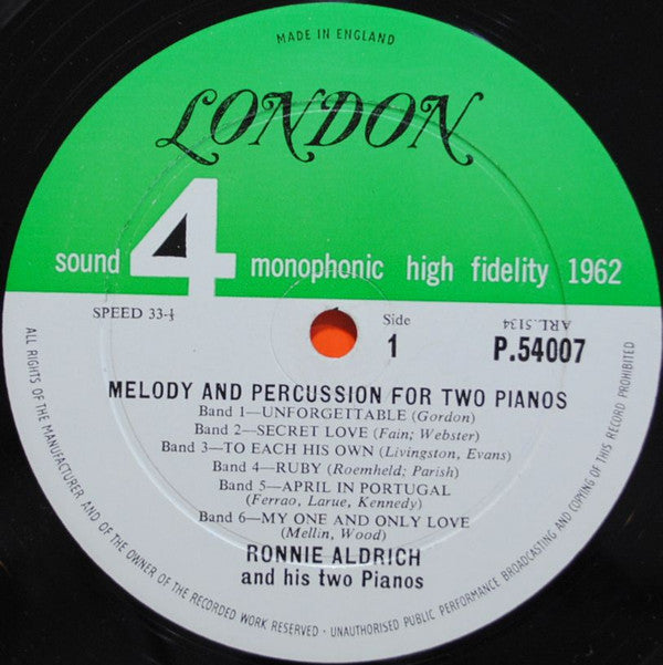 Ronnie Aldrich And His Two Pianos - Melody And Percussion For Two Pianos - LP