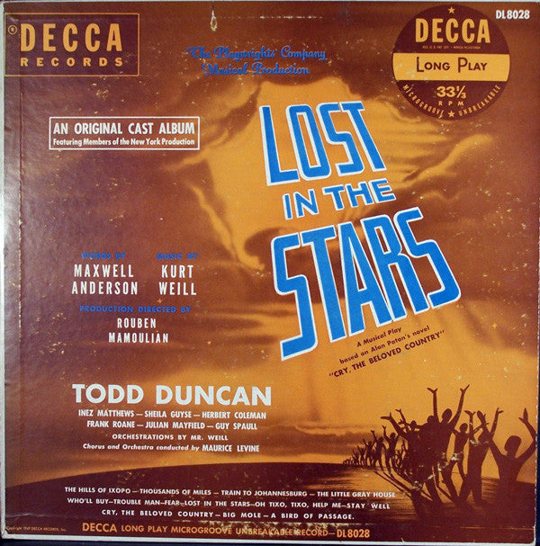 Kurt Weill, Maxwell Anderson - Todd Duncan (3) - Inez Matthews - Sheila Guyse - Herbert Coleman - Frank Roane - Julian Mayfield - Guy Paul - Lost In The Stars (Original Cast) - LP