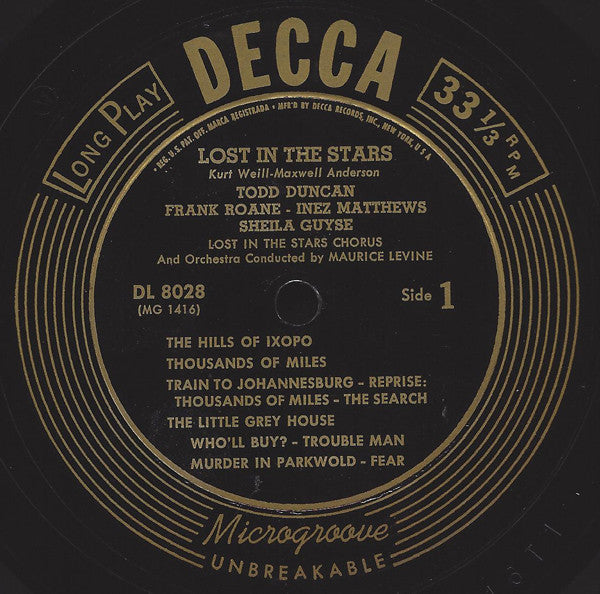 Kurt Weill, Maxwell Anderson - Todd Duncan (3) - Inez Matthews - Sheila Guyse - Herbert Coleman - Frank Roane - Julian Mayfield - Guy Paul - Lost In The Stars (Original Cast) - LP