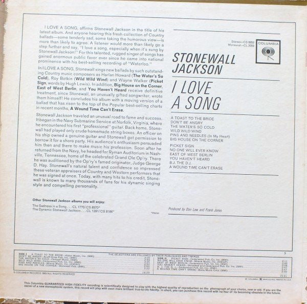 Stonewall Jackson - I Love A Song - LP