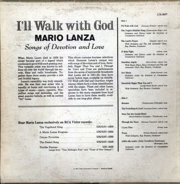 Mario Lanza - I'll Walk With God - LP