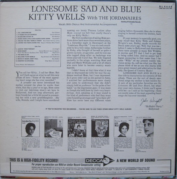 Kitty Wells - Lonesome Sad And Blue - LP
