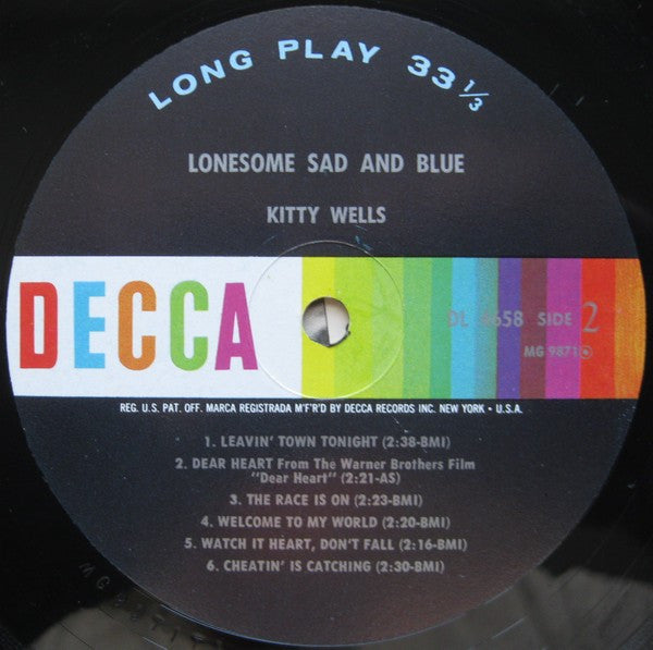 Kitty Wells - Lonesome Sad And Blue - LP