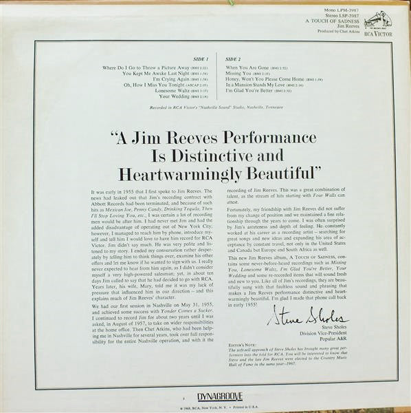 Jim Reeves - A Touch Of Sadness - LP