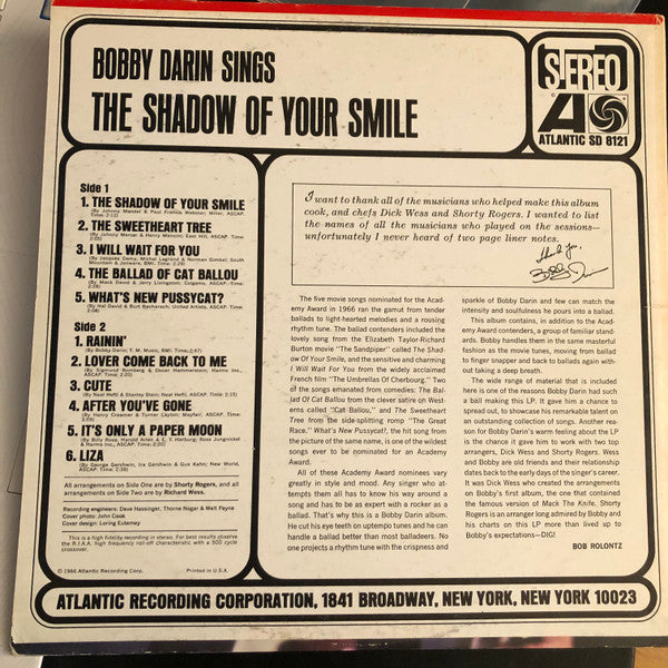 Bobby Darin - Bobby Darin Sings The Shadow Of Your Smile - LP
