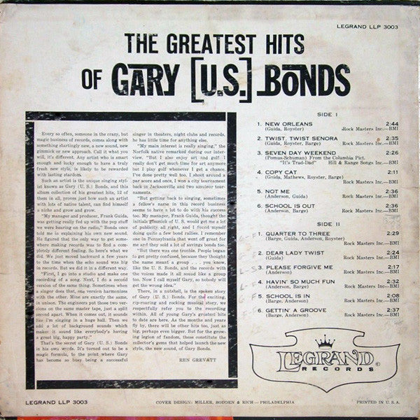 Gary (U. S.) Bonds* - The Greatest Hits Of Gary (U. S.) Bonds - LP