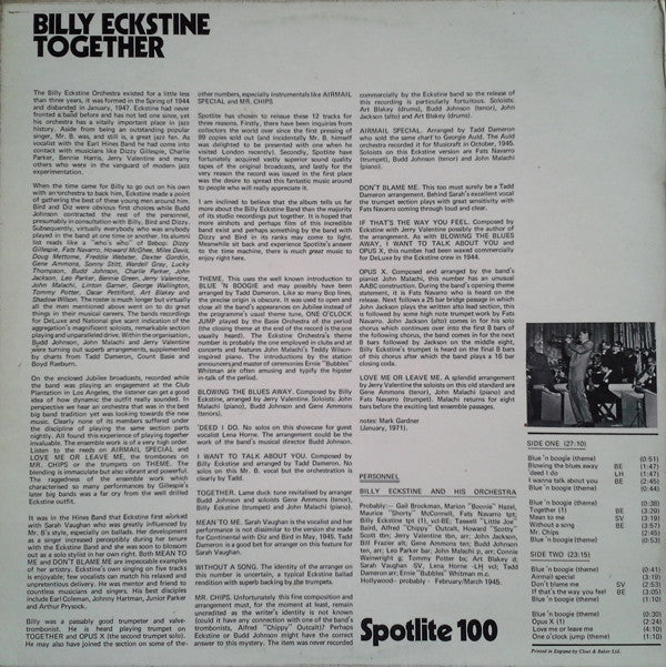 Billy Eckstine And His Orchestra - Billy Eckstine Together - LP