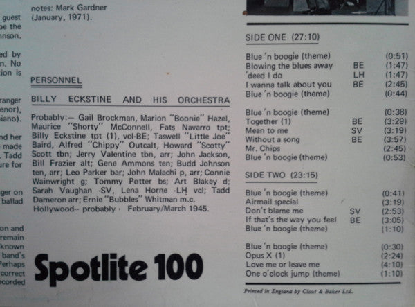 Billy Eckstine And His Orchestra - Billy Eckstine Together - LP