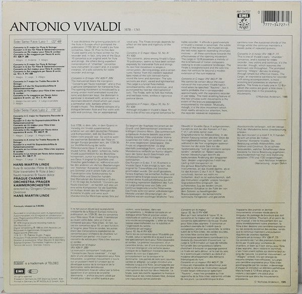 Vivaldi*, Hans-Martin Linde, Prague Chamber Orchestra - Concerti Per Flauto E Orchestra - LP