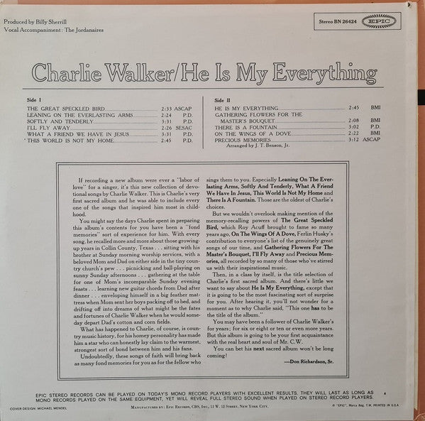 Charlie Walker  - He Is My Everything - LP
