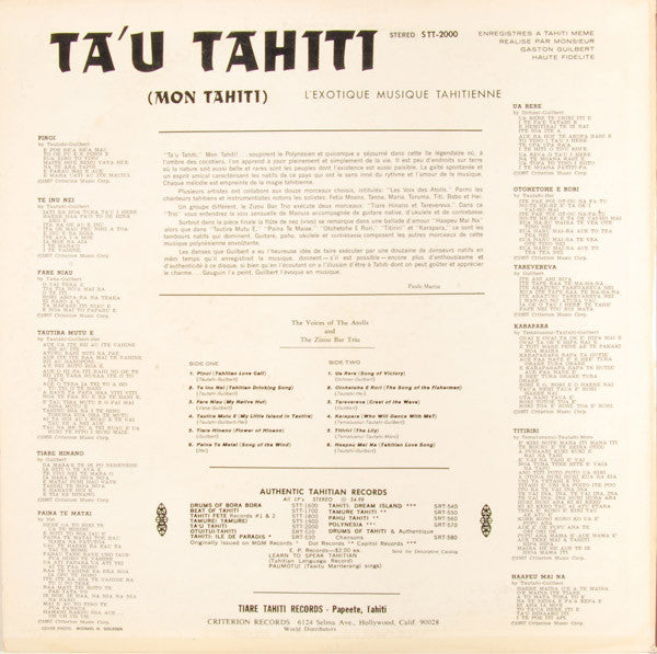 The Voices Of The Atolls And The Zizou Bar Trio - Ta'u Tahiti - LP