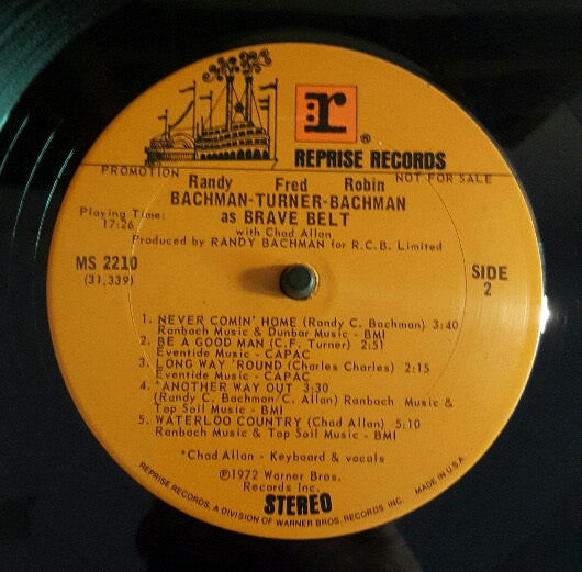 Randy Bachman - C.F. Turner - Rob Bachman With Chad Allan - As Brave Belt - LP