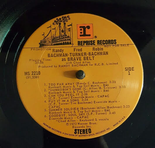 Randy Bachman - C.F. Turner - Rob Bachman With Chad Allan - As Brave Belt - LP