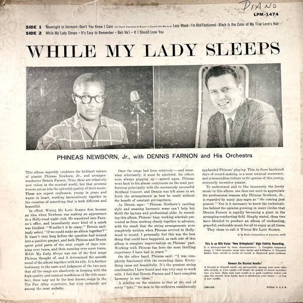 Phineas Newborn Jr. With Dennis Farnon And His Orchestra - While My Lady Sleeps - LP