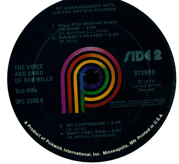 Bob Wills - The Voice & Band Of Bob Wills - LP
