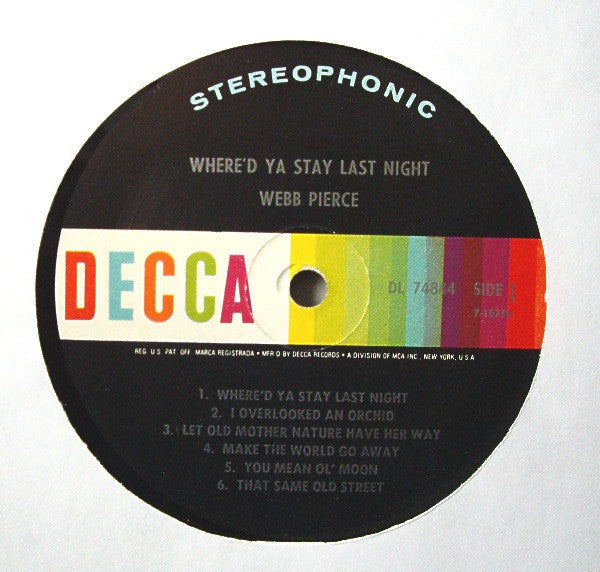 Webb Pierce - Where'd Ya Stay Last Night - LP