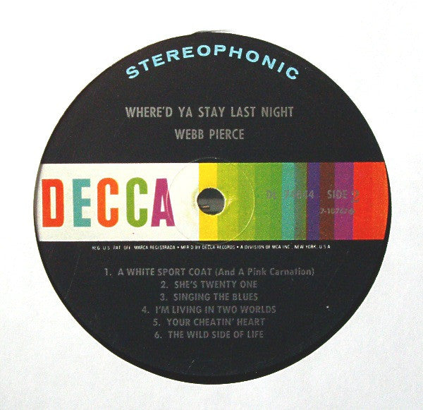 Webb Pierce - Where'd Ya Stay Last Night - LP