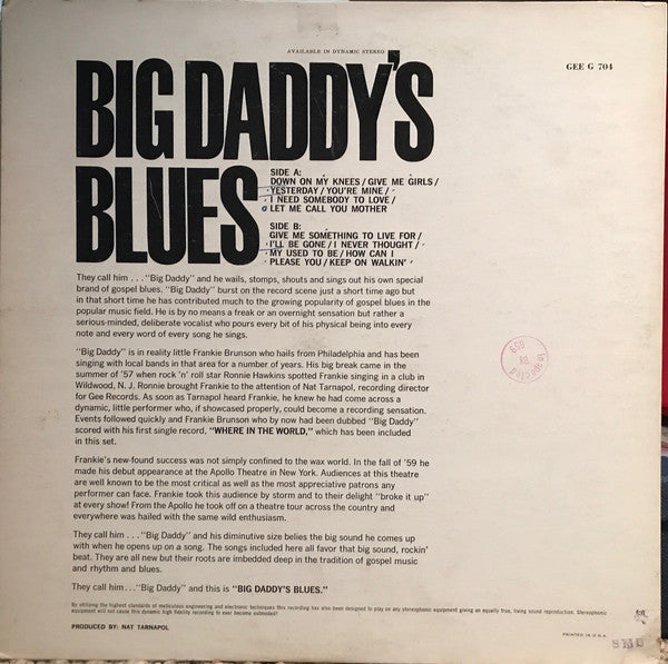 Big Daddy  - Big Daddy's Blues - LP