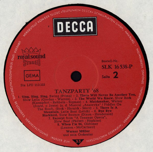 Orchester Werner Müller* - Tanzparty '68 - LP
