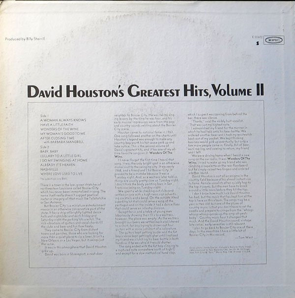 David Houston - David Houston's Greatest Hits, Volume II - LP