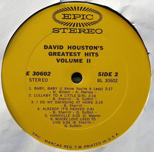 David Houston - David Houston's Greatest Hits, Volume II - LP