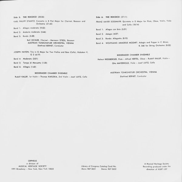 Biedermeier Chamber Ensemble*, Austrian Tonkünstler Orchestra, Vienna*, Kurt List* - History Of Baroque Music - LP