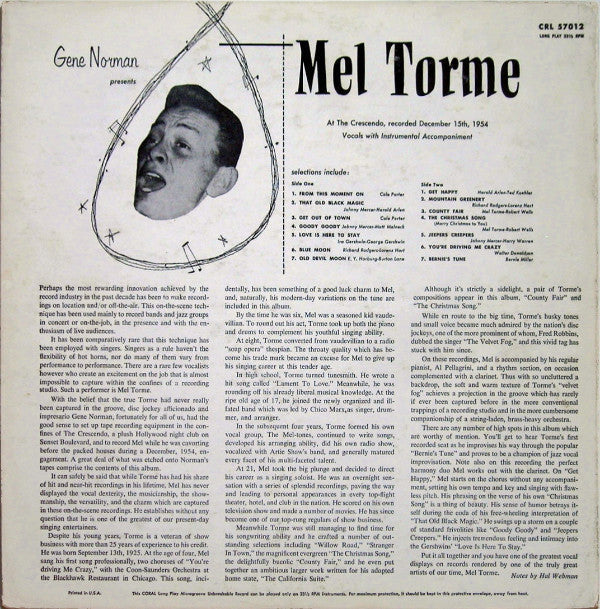 Mel Tormé - Gene Norman Presents Mel Torme At The Crescendo - LP