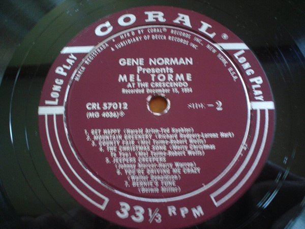 Mel Tormé - Gene Norman Presents Mel Torme At The Crescendo - LP