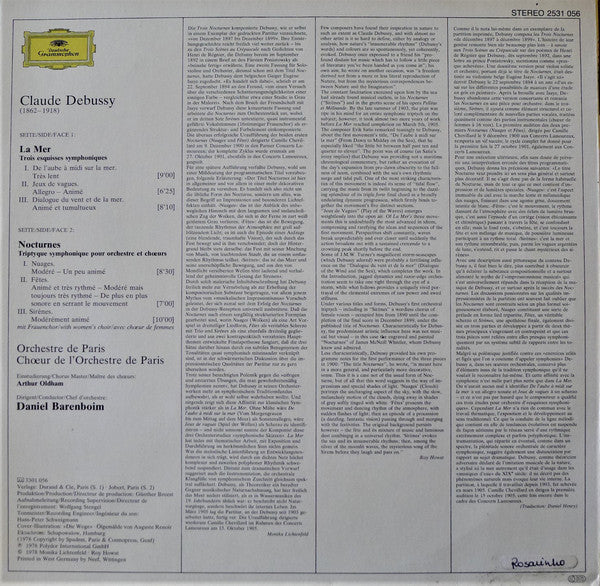 Claude Debussy, Orchestre De Paris • Daniel Barenboim - La Mer / Nocturnes - LP